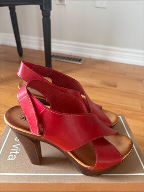 Red Leather Slingback Platform Sandals